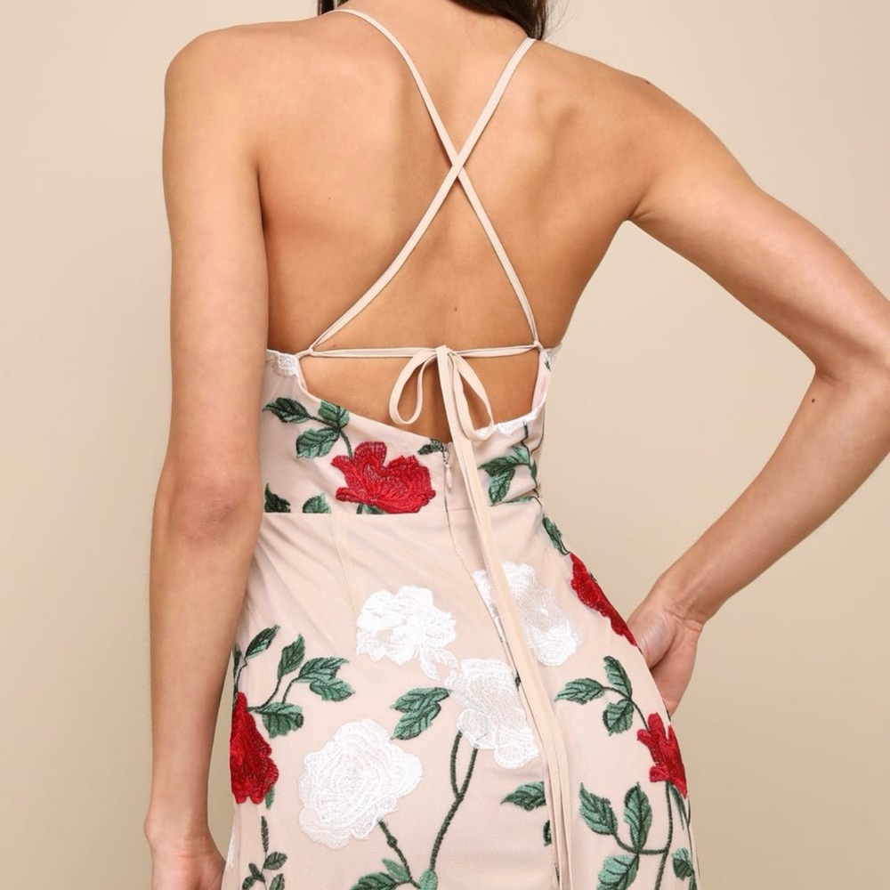 True to Heart Beige Floral Embroidered Ruffled Tiered Maxi Dress - Picture 3 of 6